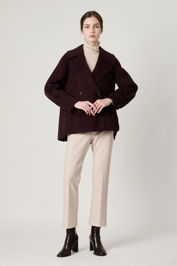 BCBG - 코트 / 패딩 - [22WT] 라마 블랜딩 핸드메이드 코트_Burgundy B2W9G19025