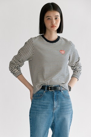 [22FW] UL HEART LOGO STRIPE T-SHIRT_WHITE&NAVY STRIPE [U2F0X40155]