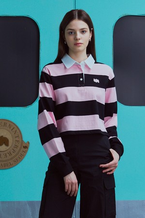 [23SS] DOUBLE LOGO CROP RUGBY SHIRTS_PINK [U3S0X40122]