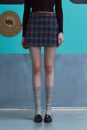 [23SS] PREP TARTAN CHECK WRAP SKIRT_NAVY TARTAN [U3S0S20355]