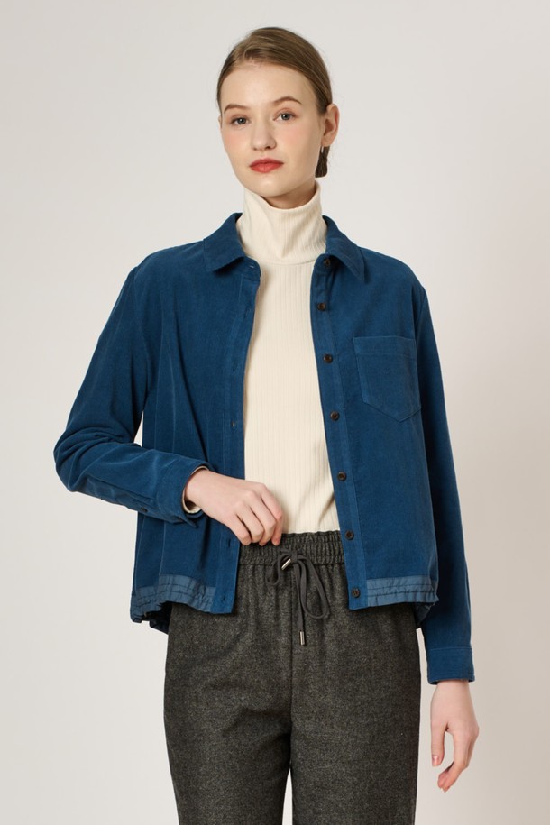 BCBG - 셔츠 - [23FW]코듀로이 드로우스트링 블라우스 - Dark Blue B3WAB42154