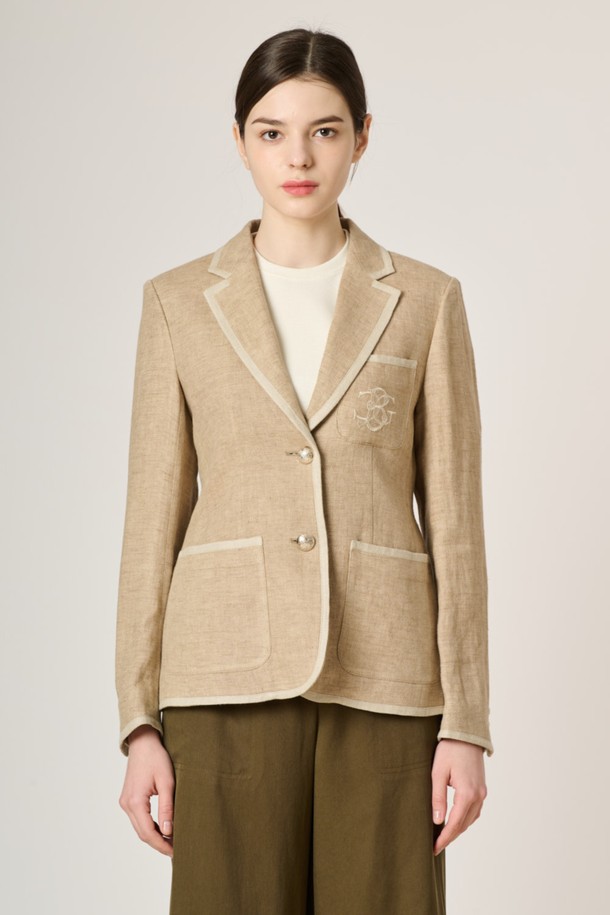 BCBG - 자켓 - [24SU]로고 포인트 파이핑 린넨 자켓 - M Beige B4M3J10572