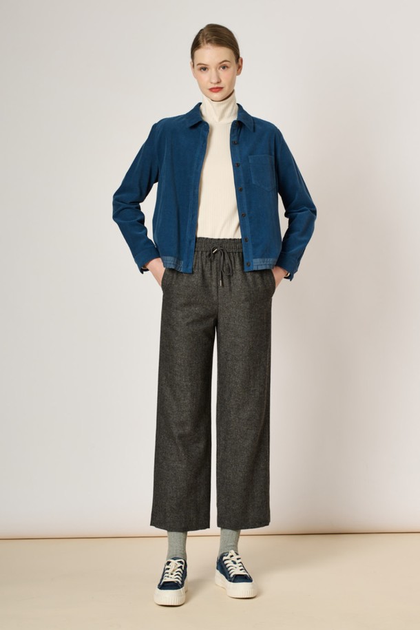 BCBG - 셔츠 - [23FW]코듀로이 드로우스트링 블라우스 - Dark Blue B3WAB42154