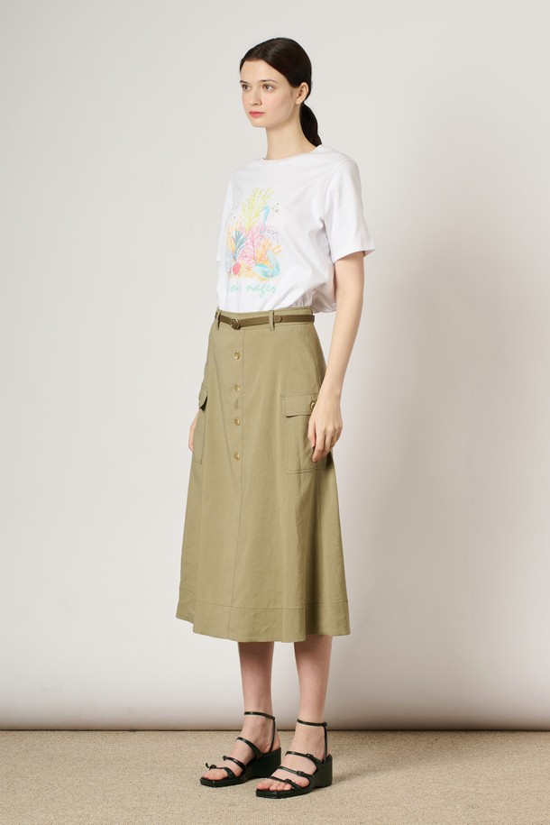 BCBG - 미디스커트 - [24SU]스티치 라인 플레어 스커트 - Light Khaki B4M4S22381