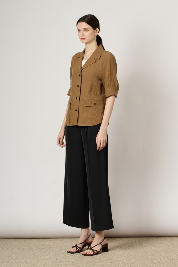 BCBG - 자켓 - [24SU]오픈 카라 린넨 자켓 - Dark Beige B4M4J12373