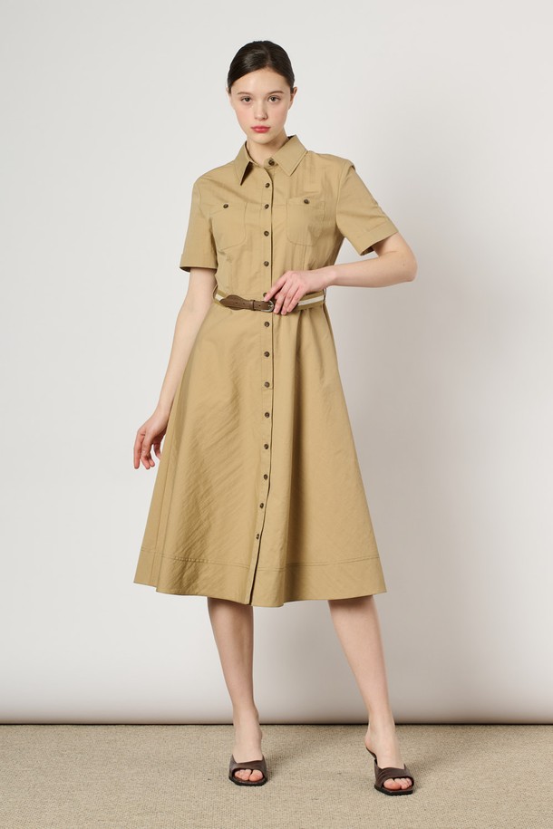 BCBG -  - [24SU]스티치 핏앤플레어 원피스 - Dark Beige B4M4O62673