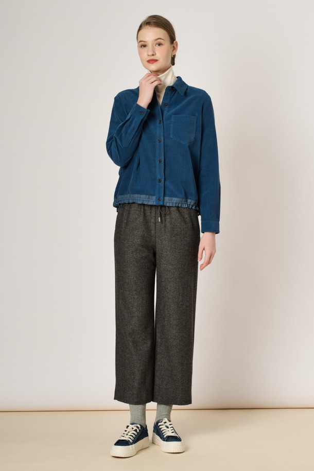 BCBG - 셔츠 - [23FW]코듀로이 드로우스트링 블라우스 - Dark Blue B3WAB42154