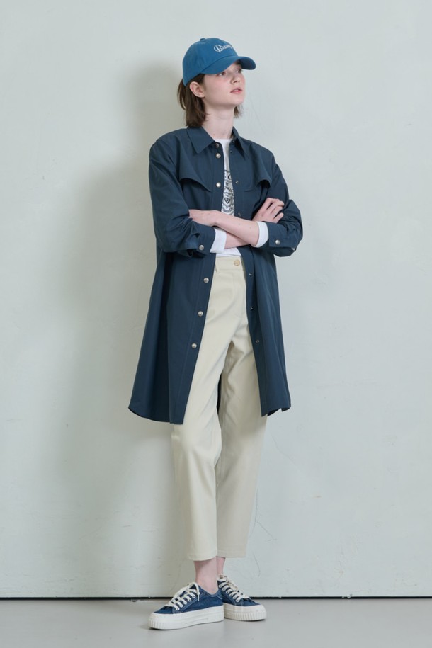 BCBG - 코트 / 패딩 - [24SP]싱글 롱 트렌치 - Navy B4S2N72155