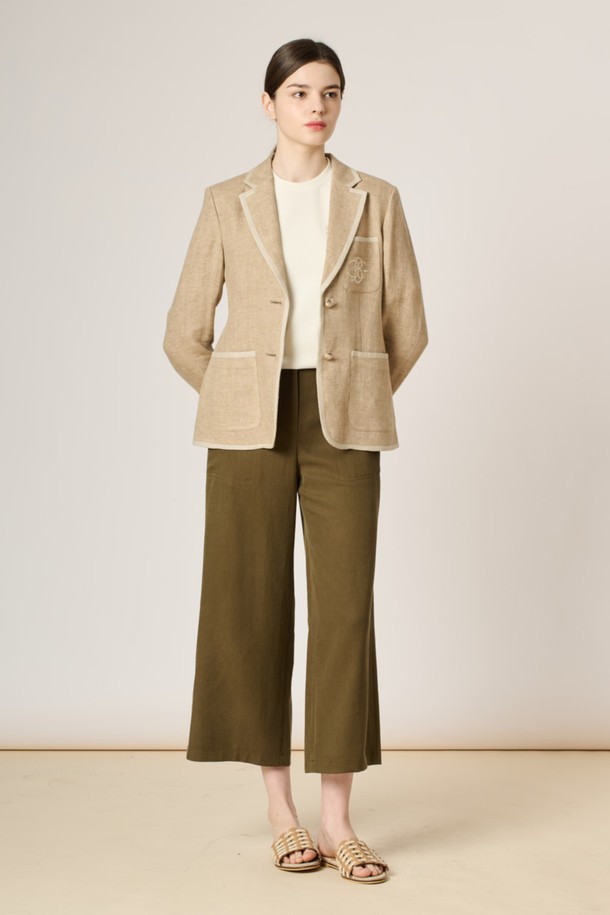 BCBG - 자켓 - [24SU]로고 포인트 파이핑 린넨 자켓 - M Beige B4M3J10572