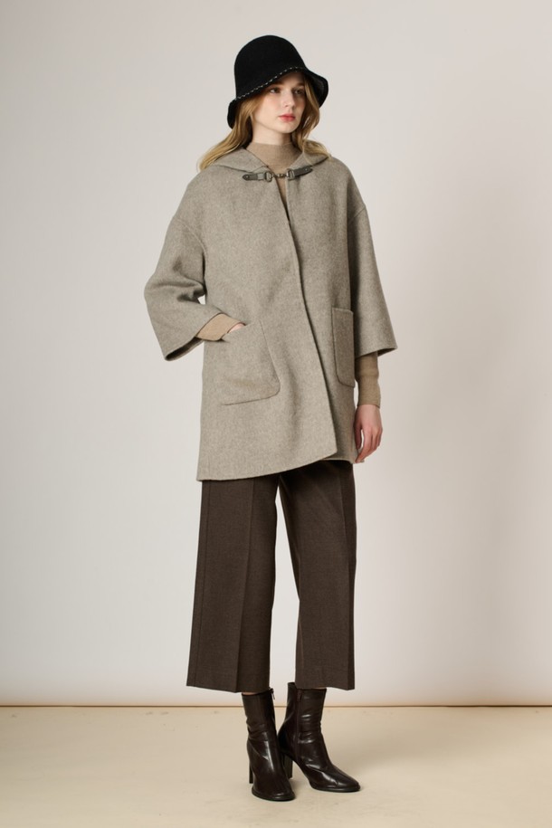 BCBG - 코트 - [23FW] 캐시미어 블랜드 클래식 후드 코트_L/M Gray B3W9H80296