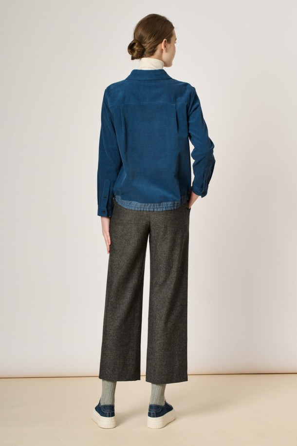 BCBG - 셔츠 - [23FW]코듀로이 드로우스트링 블라우스 - Dark Blue B3WAB42154