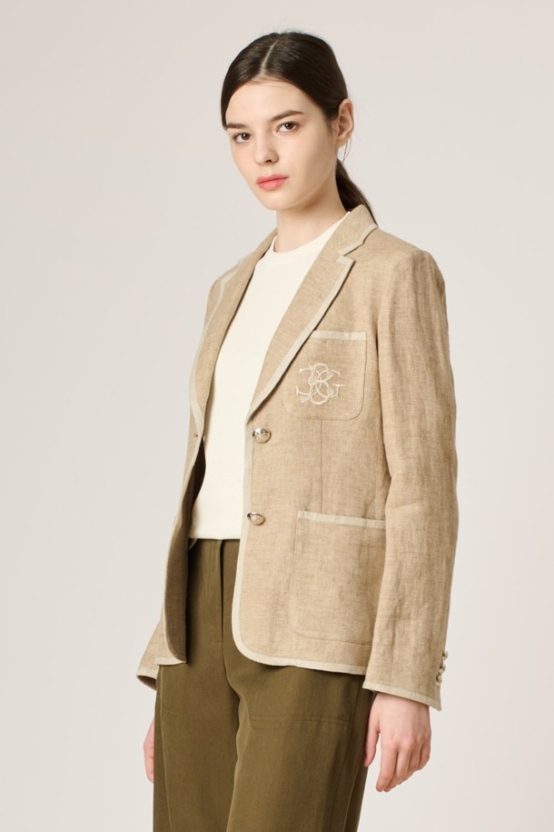 BCBG - 자켓 - [24SU]로고 포인트 파이핑 린넨 자켓 - M Beige B4M3J10572