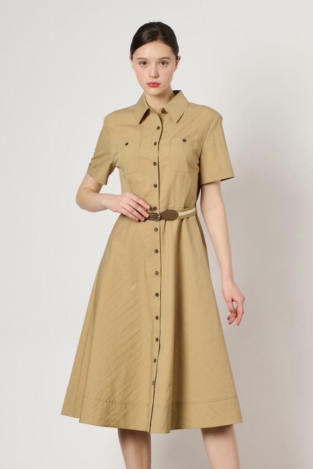BCBG -  - [24SU]스티치 핏앤플레어 원피스 - Dark Beige B4M4O62673