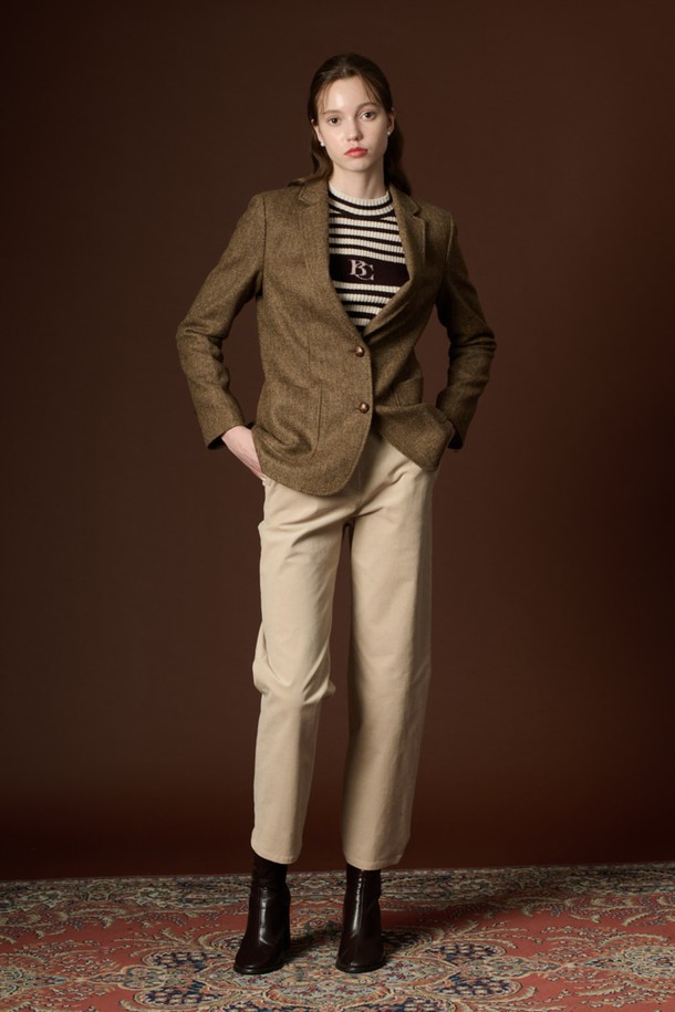 BCBG - 자켓 - [23WT]헤링본 싱글 자켓_M/Brown B3W9J10479