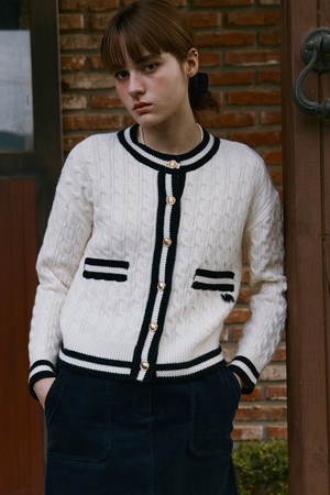 [23FW] TULIP LOGO CRICKET CABLE KNIT CARDIGAN_IVORY [U3F0K20313]