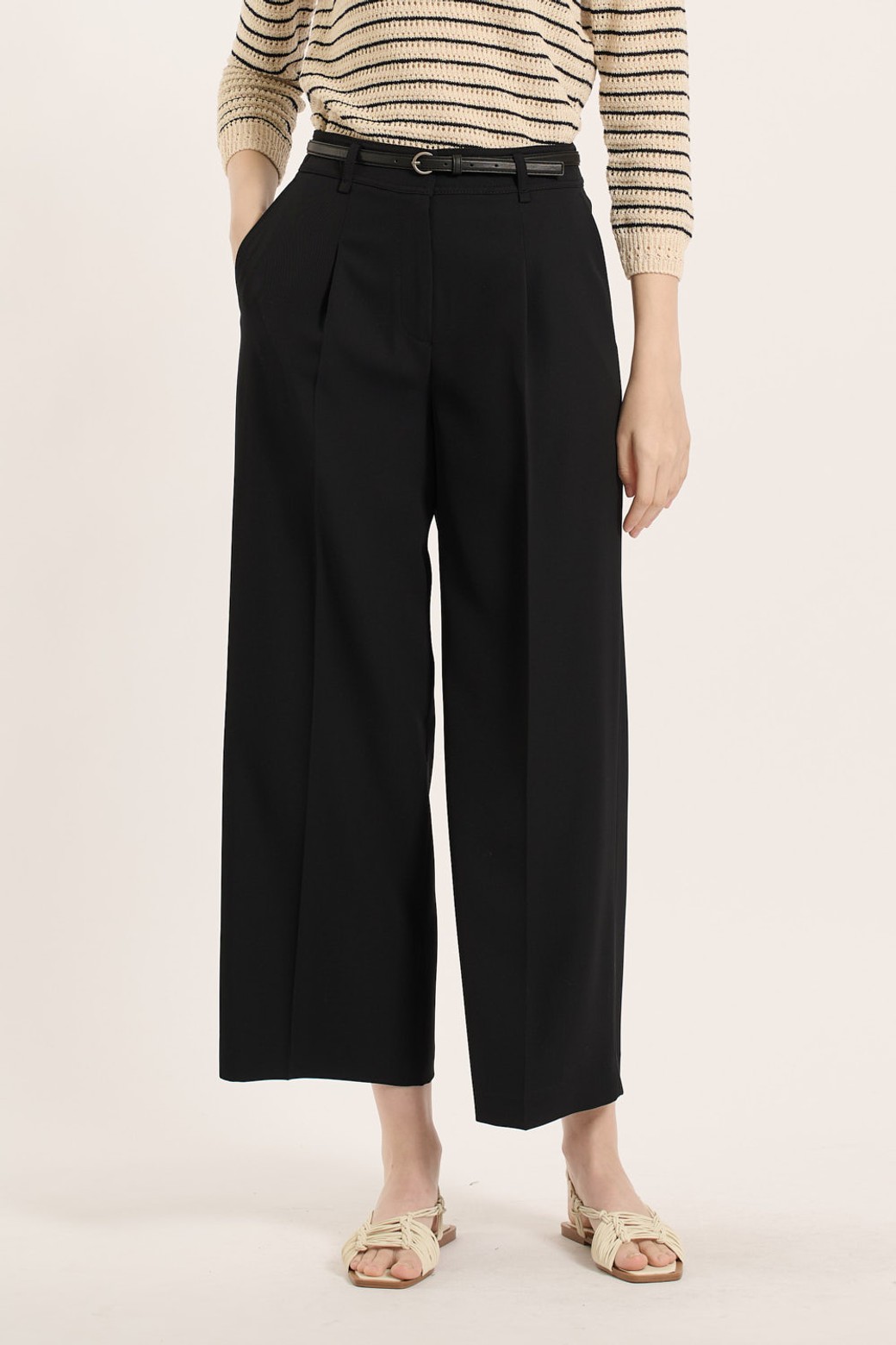 BCBG - 롱/미디팬츠 - [25SM] 벨트세트 와이드 슬렉스 - BLACK B5B3P30799