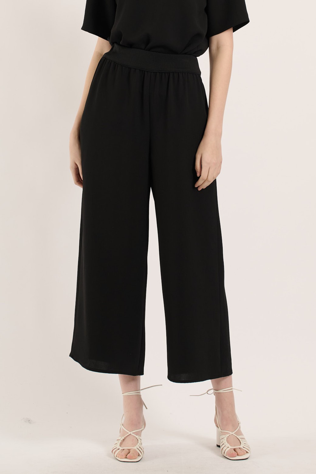 BCBG - 롱/미디팬츠 - [25SU] 와이드 시보리 팬츠 - BLACK B5B4P38699
