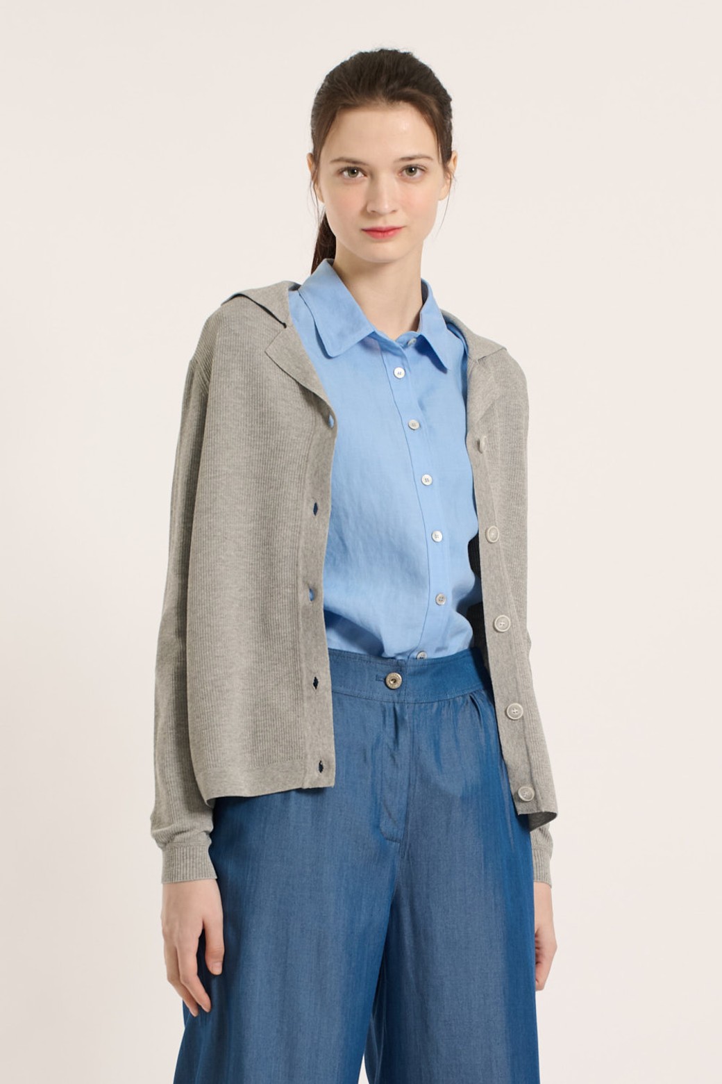 BCBG - 가디건 - [25SM] 카라넥 가디건 - MULTI M GRAY B5B4K10897