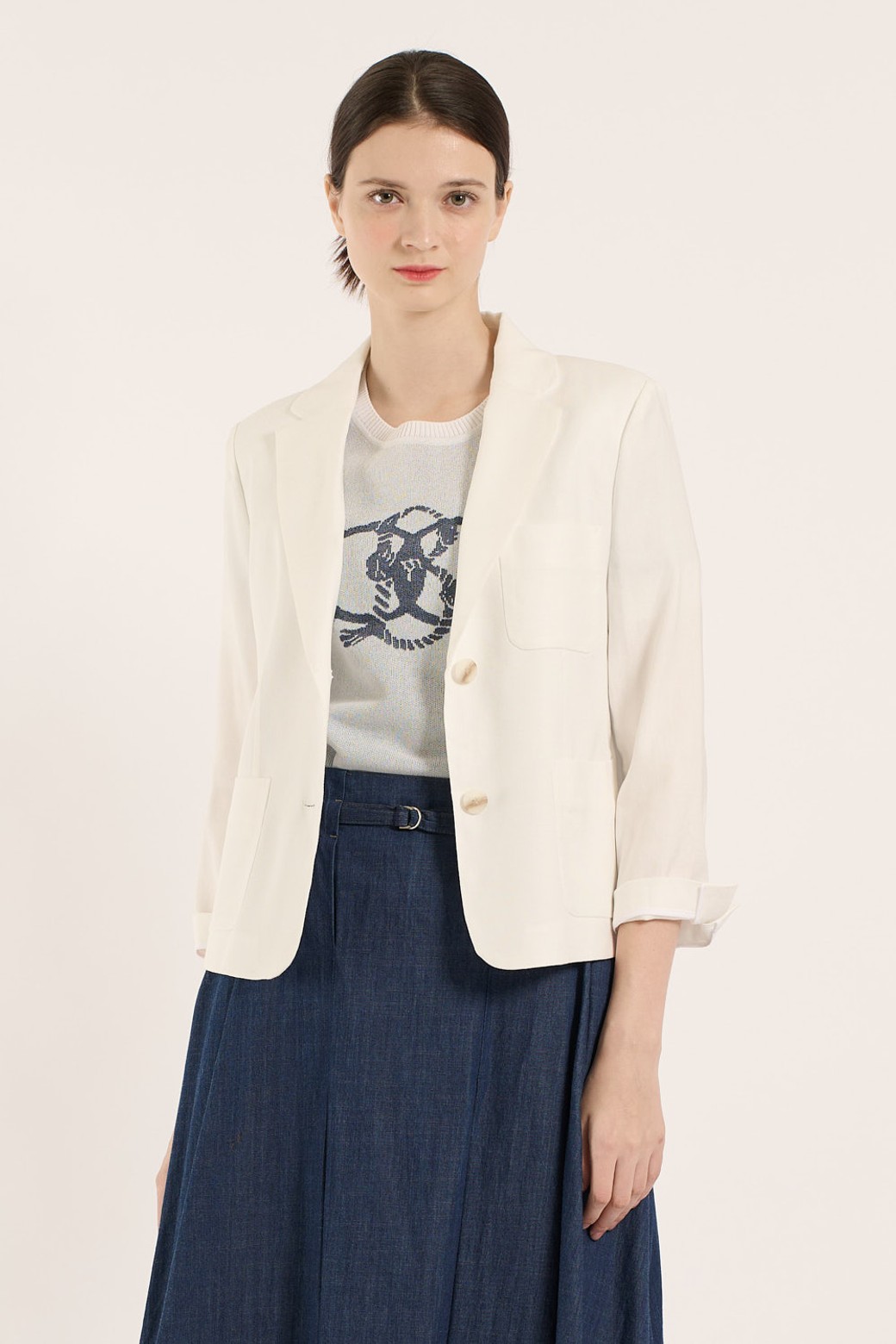 BCBG - 자켓 - [25SM] 린넨 크롭 자켓 - WHITE B5B4J12010