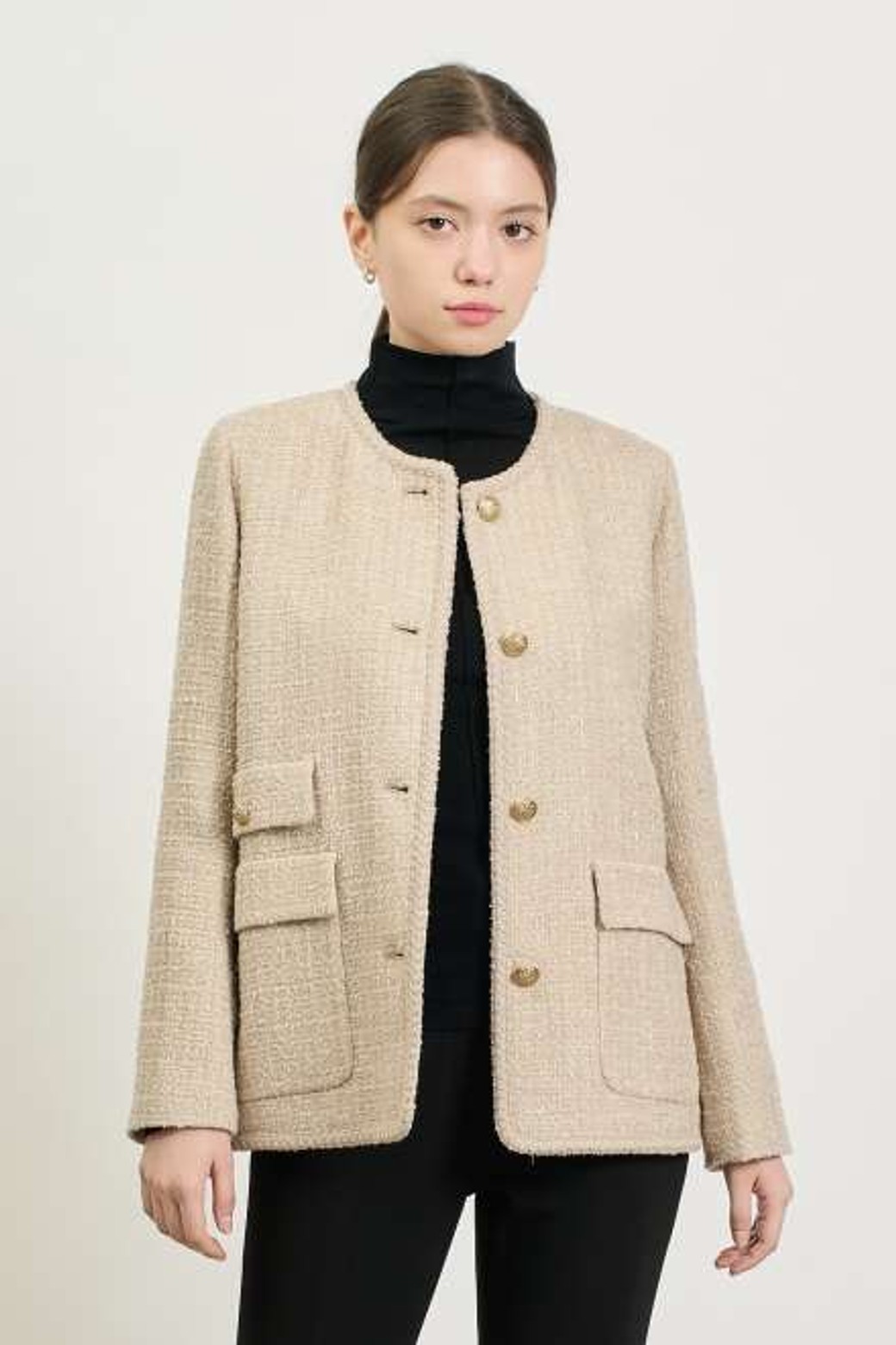 BCBG - 자켓 - [25SP] 플랫포켓 트위드 자켓 - LIGHT BEIGE B5S1J11071
