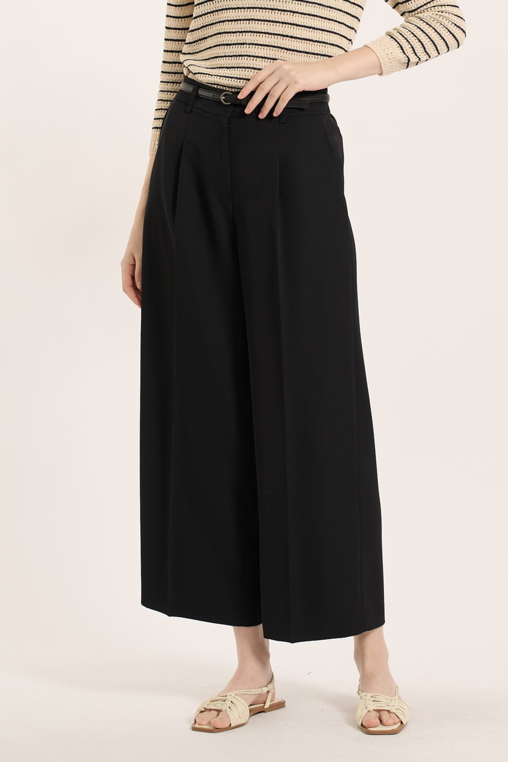 BCBG - 롱/미디팬츠 - [25SM] 벨트세트 와이드 슬렉스 - BLACK B5B3P30799