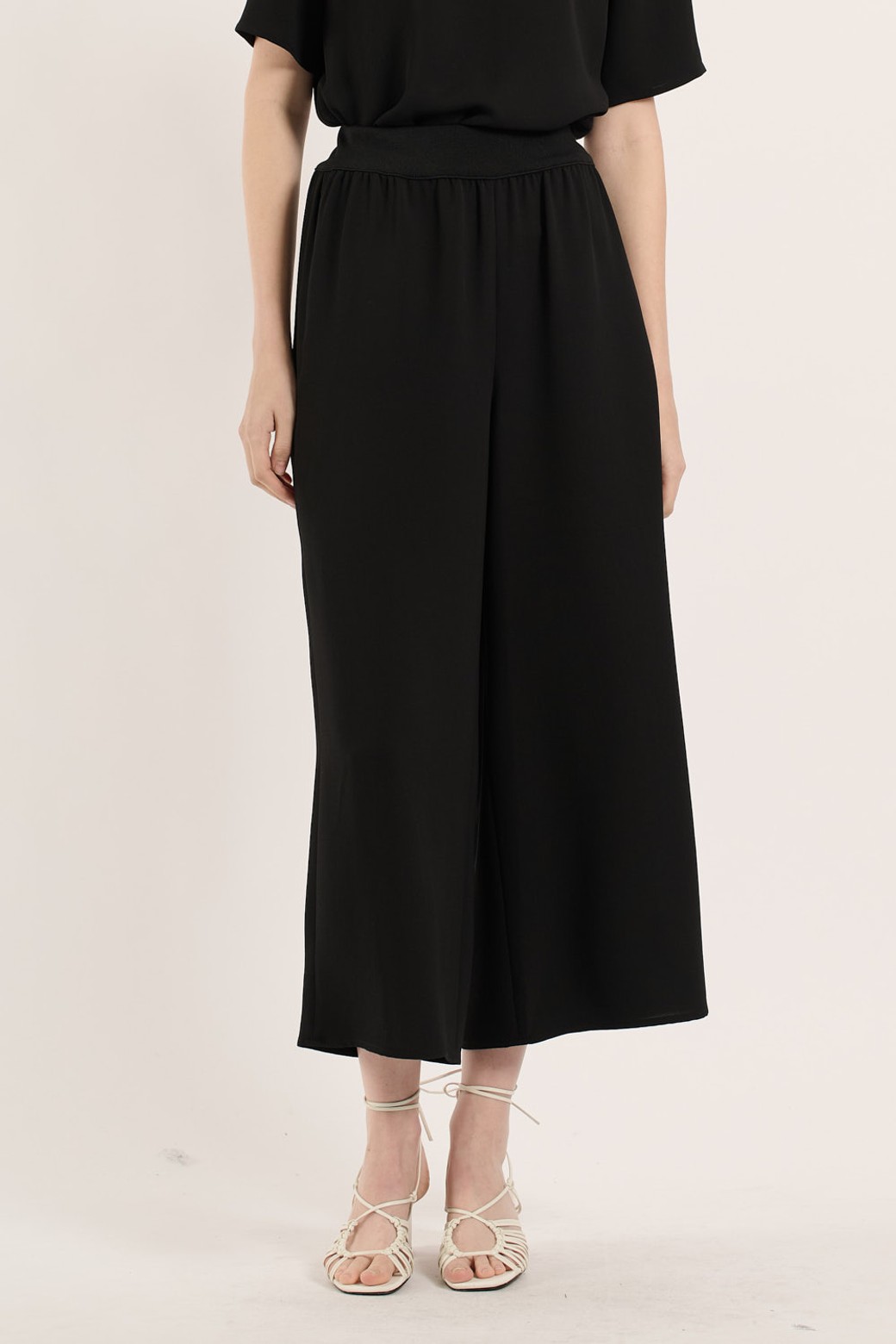 BCBG - 롱/미디팬츠 - [25SU] 와이드 시보리 팬츠 - BLACK B5B4P38699