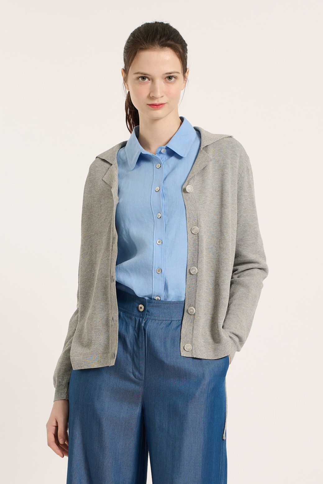 BCBG - 가디건 - [25SM] 카라넥 가디건 - MULTI M GRAY B5B4K10897