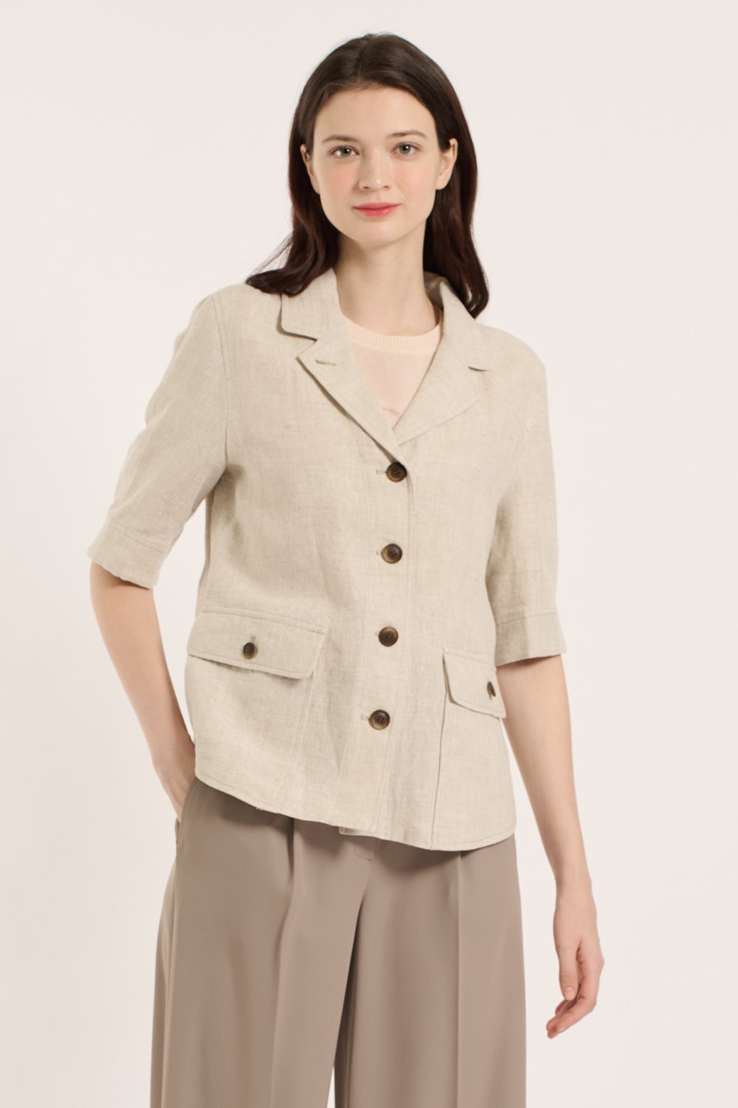 BCBG - 자켓 - [25SM] 아웃포켓 반팔 자켓 - OATMEAL B5B4J12377