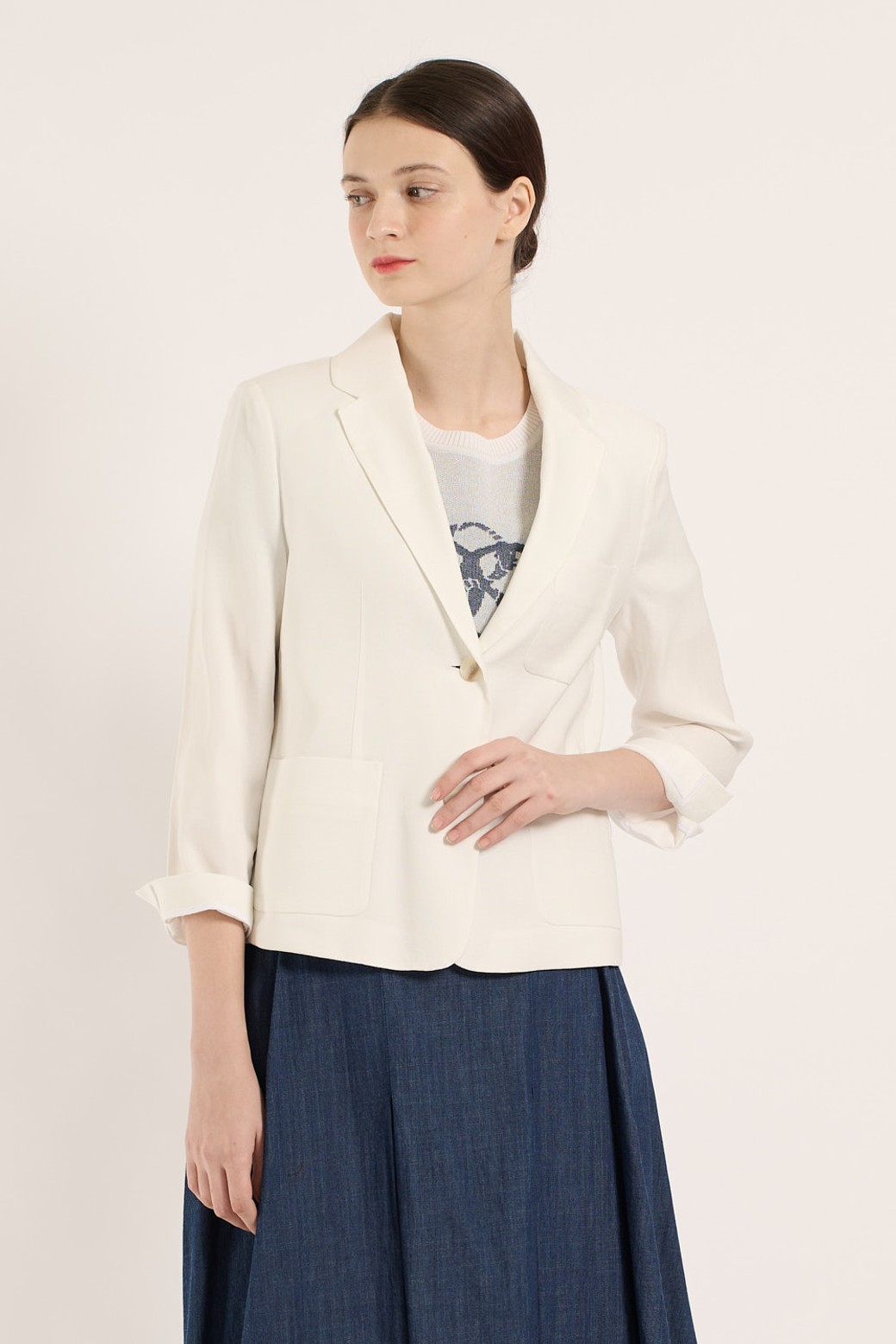 BCBG - 자켓 - [25SM] 린넨 크롭 자켓 - WHITE B5B4J12010
