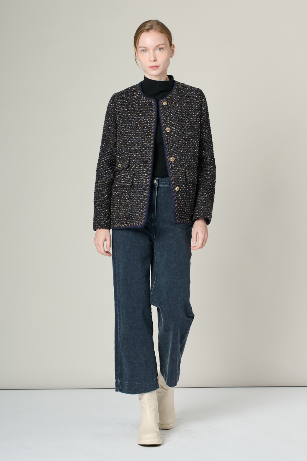 ALL&SUNDRY - 자켓 - [24WT] 칼라리스 트위드 자켓 - NAVY A4WAJ13555