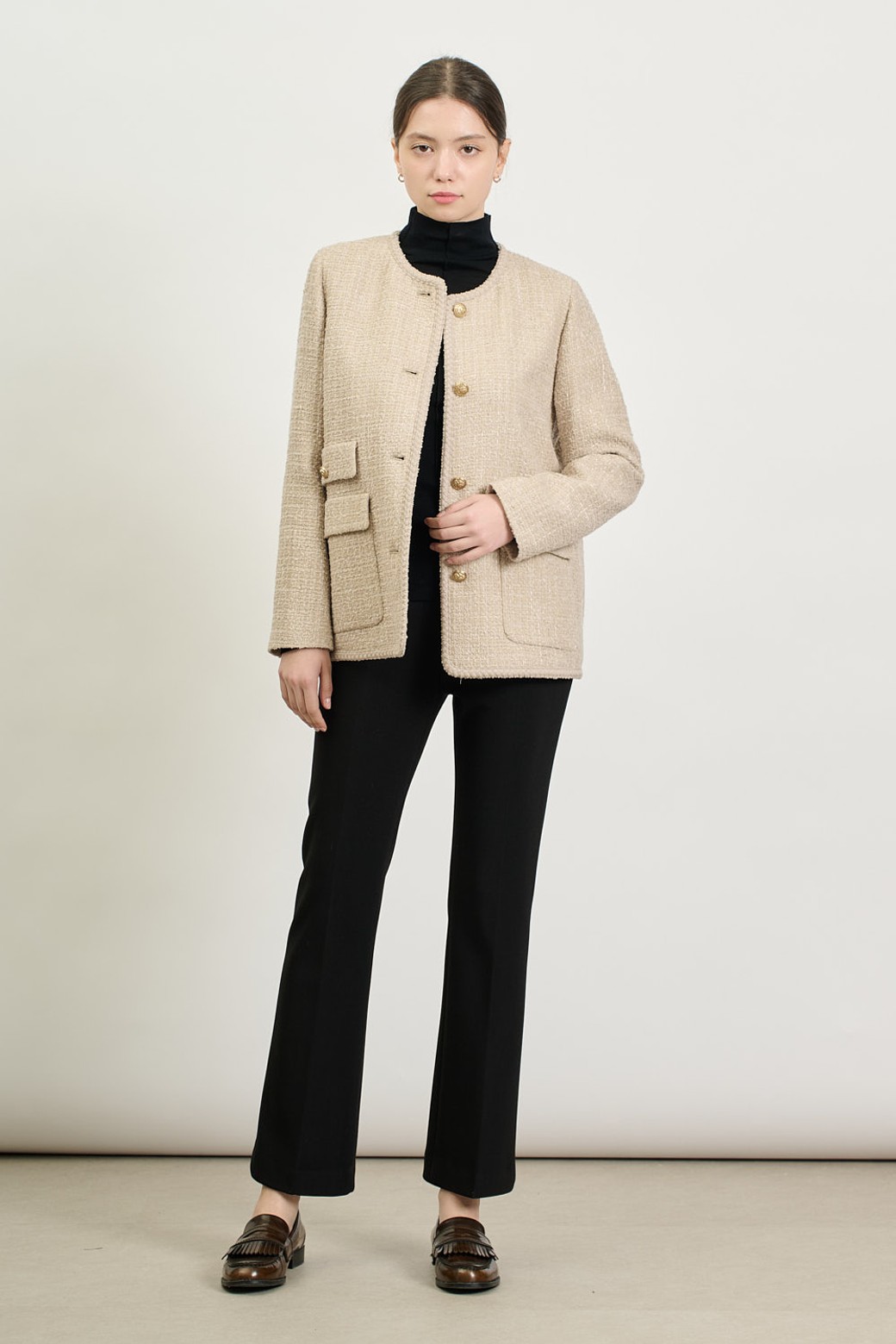 BCBG - 자켓 - [25SP] 플랫포켓 트위드 자켓 - LIGHT BEIGE B5S1J11071