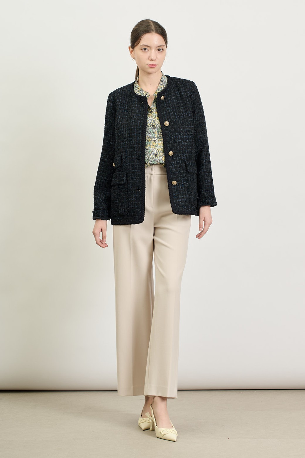 BCBG - 자켓 - [25SP] 플랫포켓 트위드 자켓 - DARK NAVY B5S1J11056