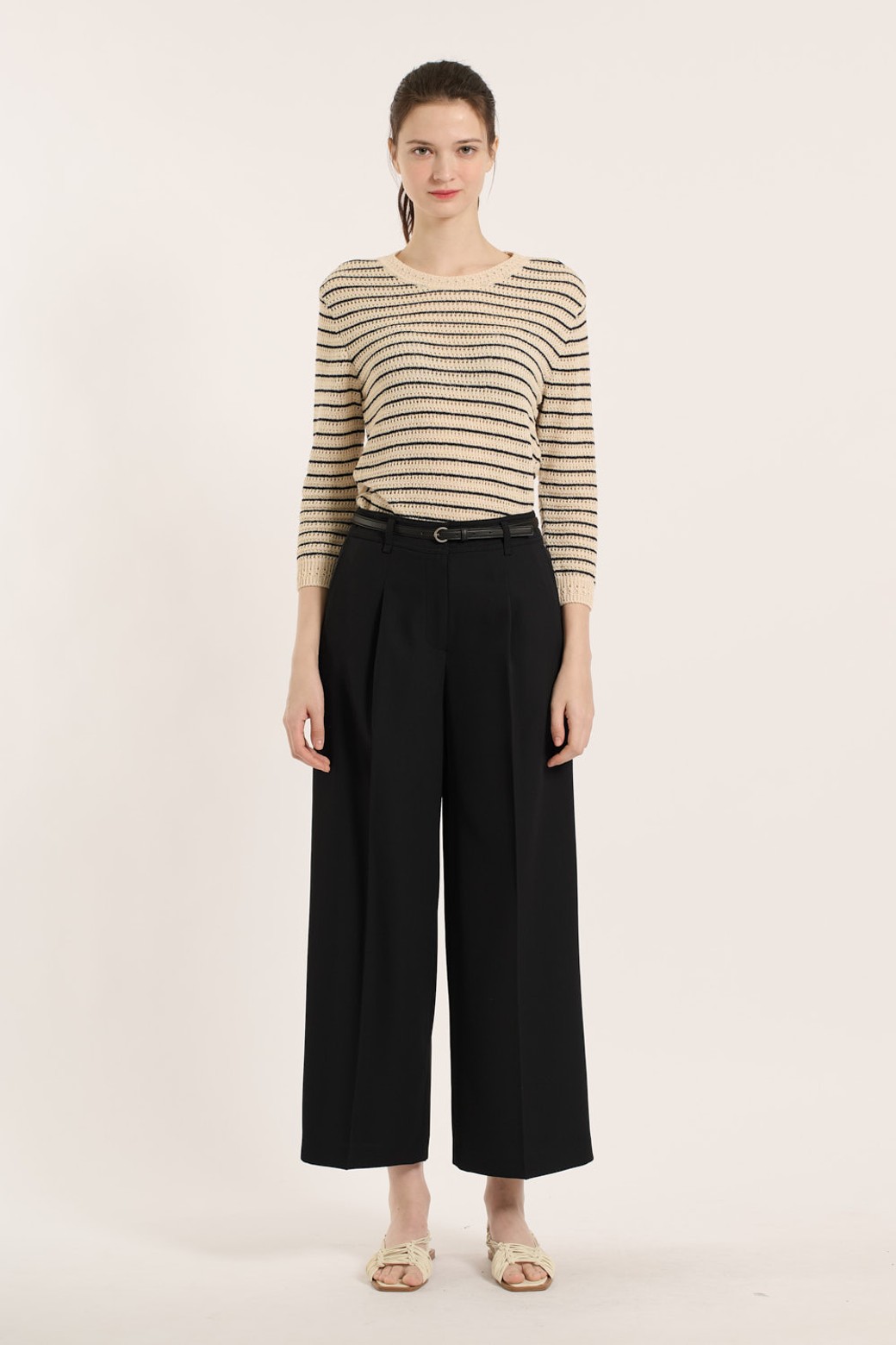 BCBG - 롱/미디팬츠 - [25SM] 벨트세트 와이드 슬렉스 - BLACK B5B3P30799