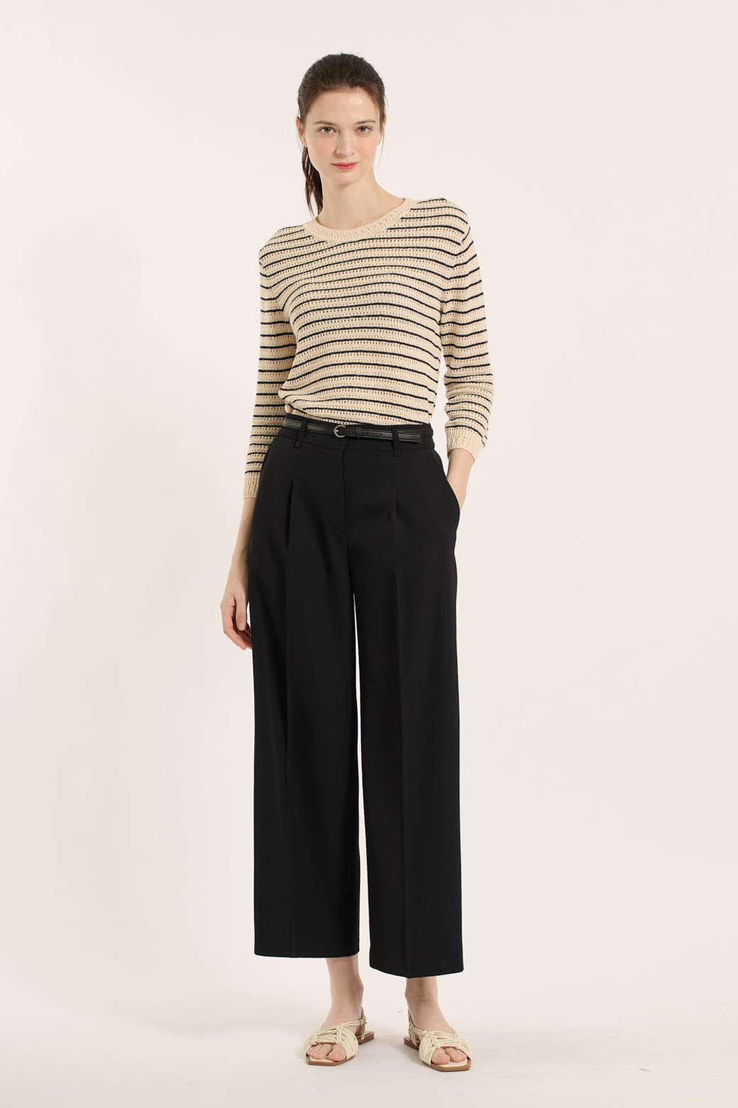 BCBG - 롱/미디팬츠 - [25SM] 벨트세트 와이드 슬렉스 - BLACK B5B3P30799