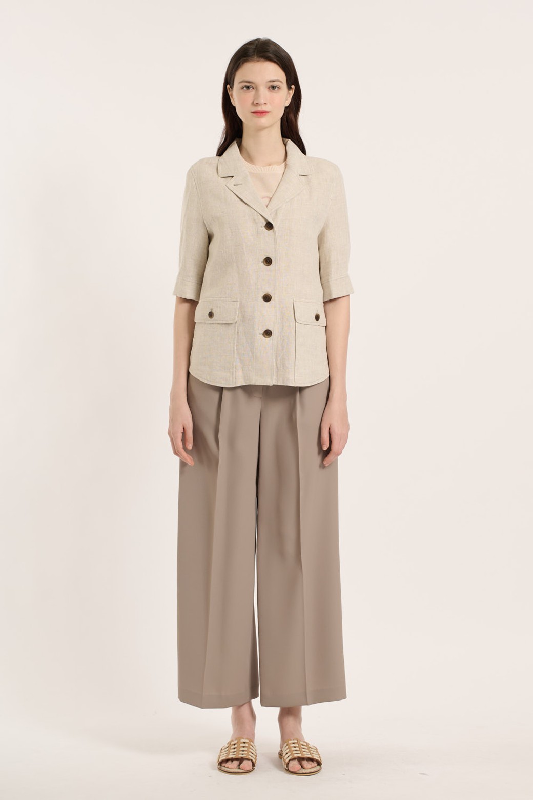 BCBG - 자켓 - [25SM] 아웃포켓 반팔 자켓 - OATMEAL B5B4J12377