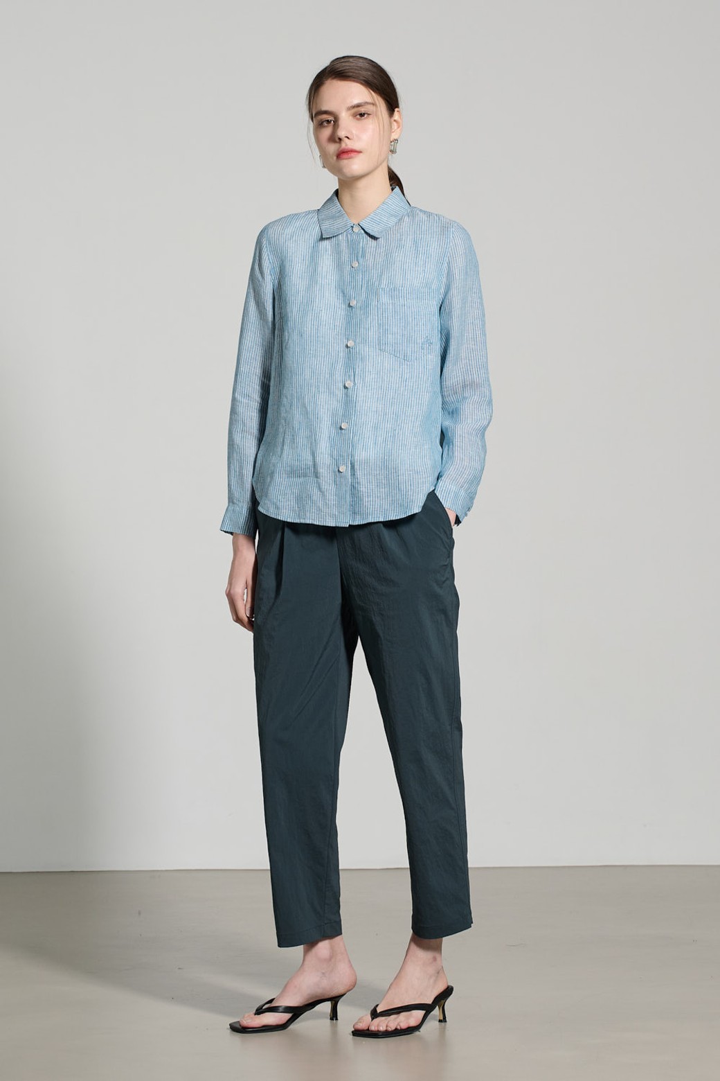 ALL&SUNDRY - 셔츠 - [25SU] 스트라이프 린넨 셔츠 - LIGHT BLUE A5M3B40451