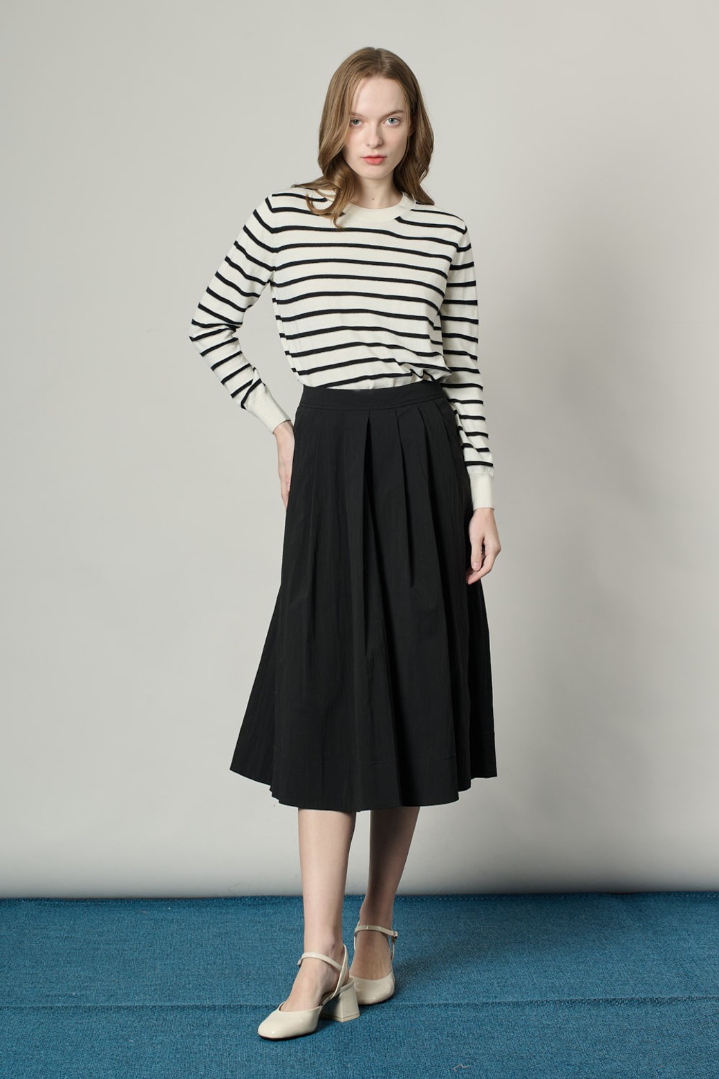 ALL&SUNDRY - 미디스커트 - [25SS] 플리츠 스커트 - BLACK A5S1S27699