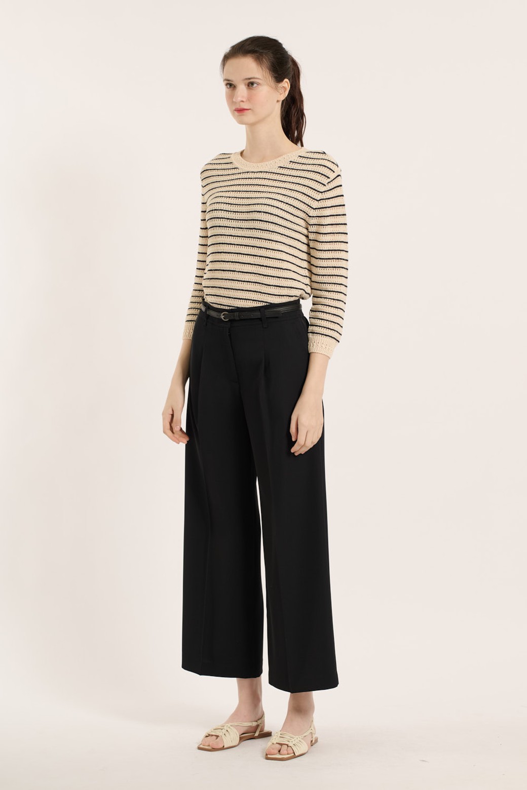 BCBG - 롱/미디팬츠 - [25SM] 벨트세트 와이드 슬렉스 - BLACK B5B3P30799