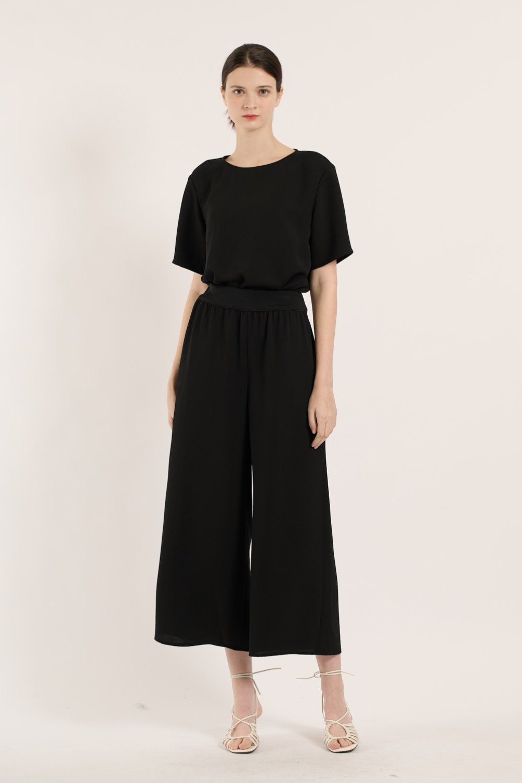 BCBG - 롱/미디팬츠 - [25SU] 와이드 시보리 팬츠 - BLACK B5B4P38699