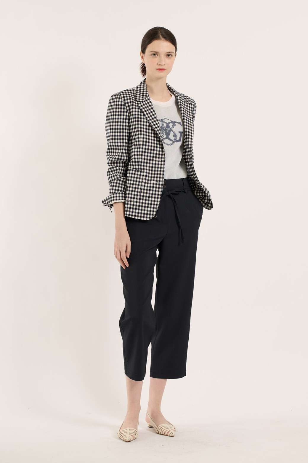 BCBG - 자켓 - [25SM] 체크 싱글 자켓 - DARK NAVY B5B4J13156