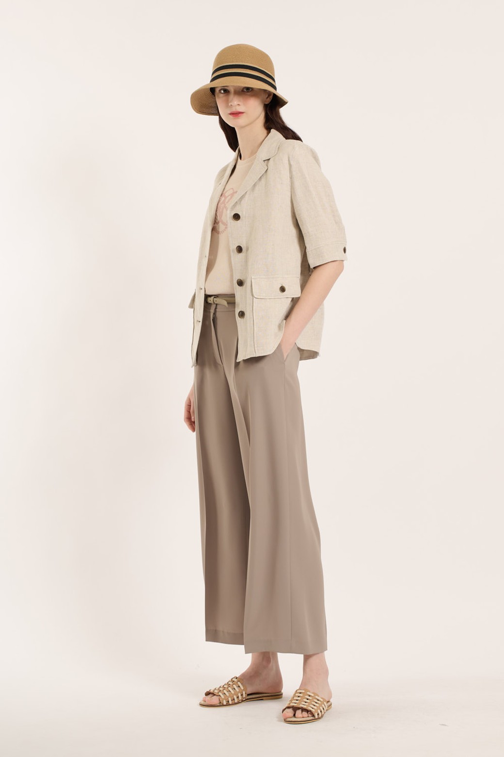 BCBG - 자켓 - [25SM] 아웃포켓 반팔 자켓 - OATMEAL B5B4J12377