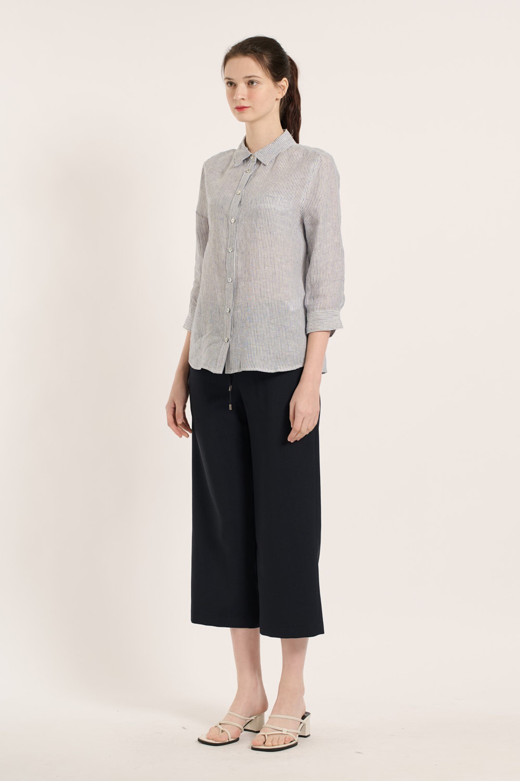BCBG - 셔츠 - [25SM] 린넨 스트라이프 셔츠 - NAVY B5B3B47455