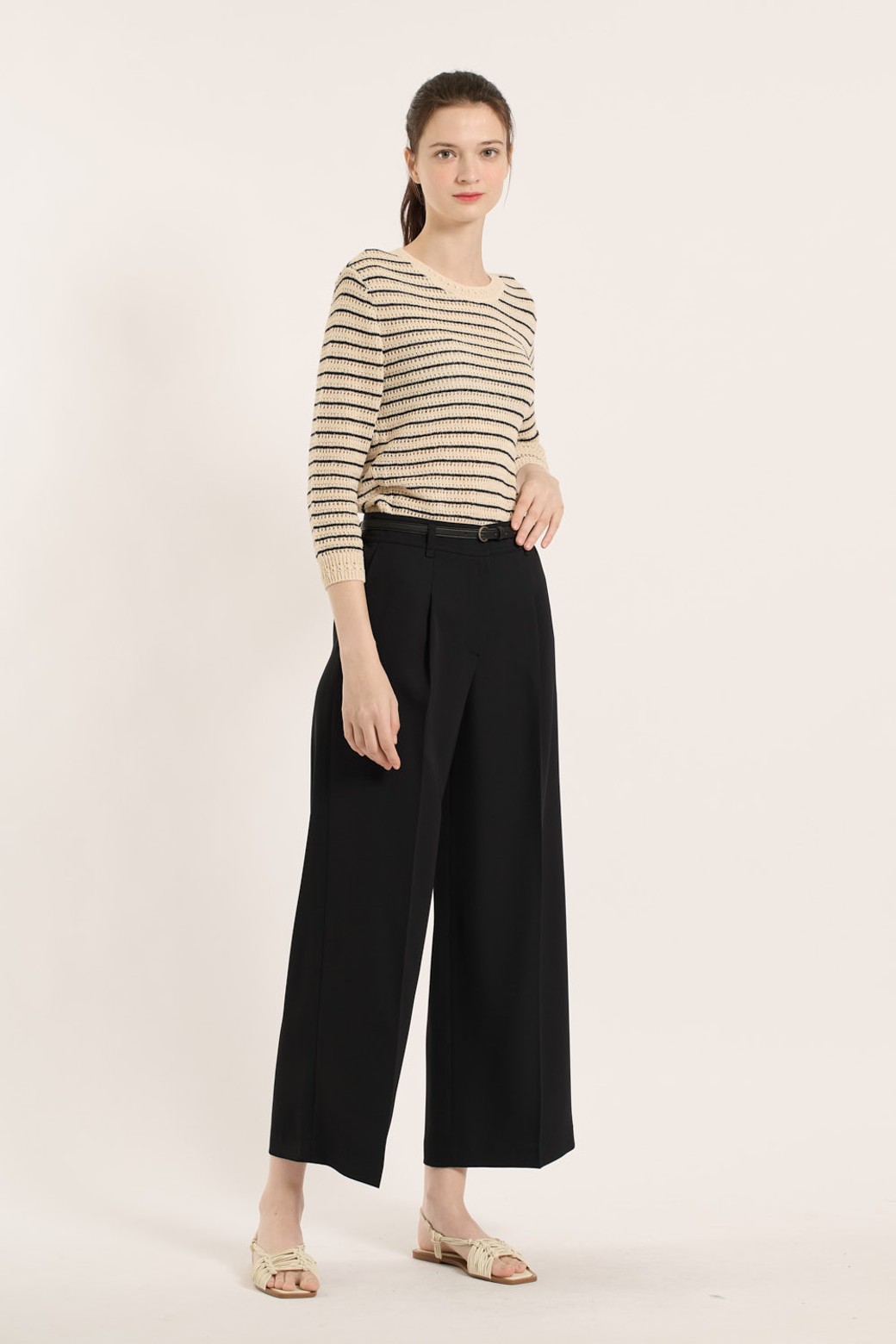 BCBG - 롱/미디팬츠 - [25SM] 벨트세트 와이드 슬렉스 - BLACK B5B3P30799