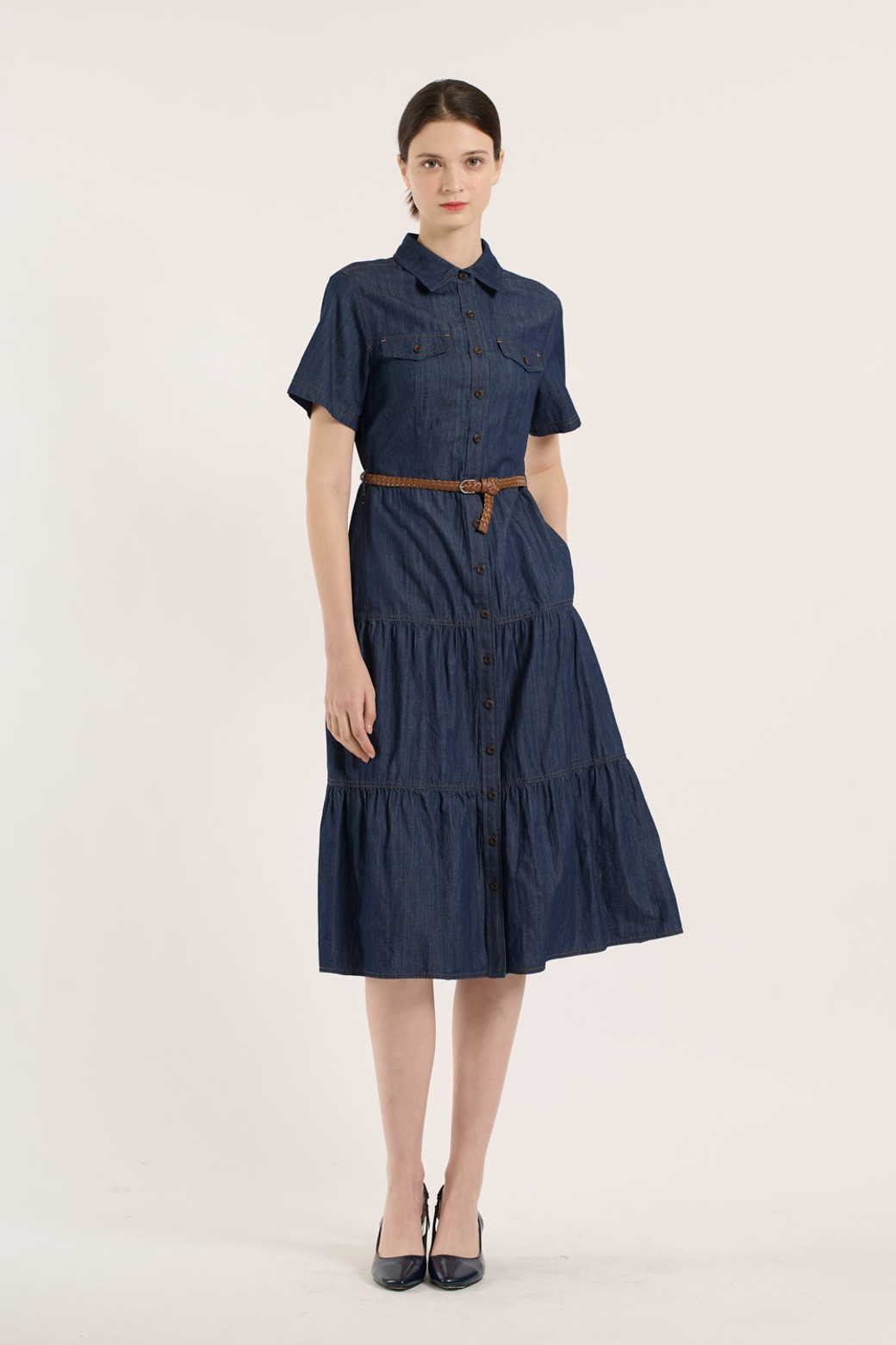 BCBG - 반소매 원피스 - [25SM] 데님 롱원피스 - INDIGO B5B3O60360