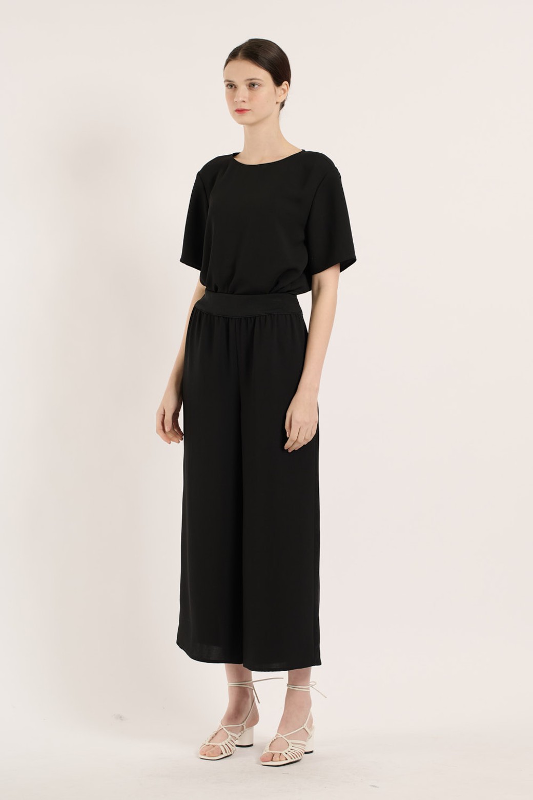 BCBG - 롱/미디팬츠 - [25SU] 와이드 시보리 팬츠 - BLACK B5B4P38699