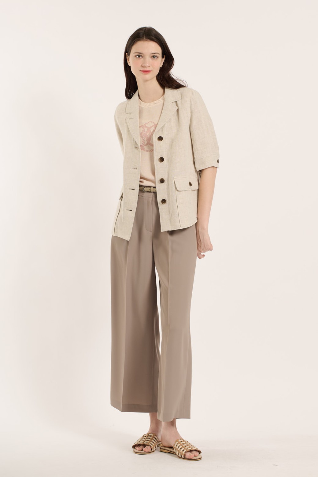 BCBG - 자켓 - [25SM] 아웃포켓 반팔 자켓 - OATMEAL B5B4J12377