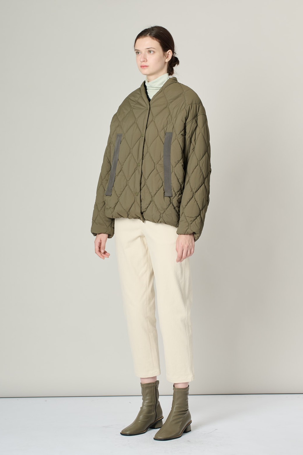 ALL&SUNDRY - 자켓 - [24WT]브이넥 오버핏 퀼팅자켓  - KHAKI A4W9J11645
