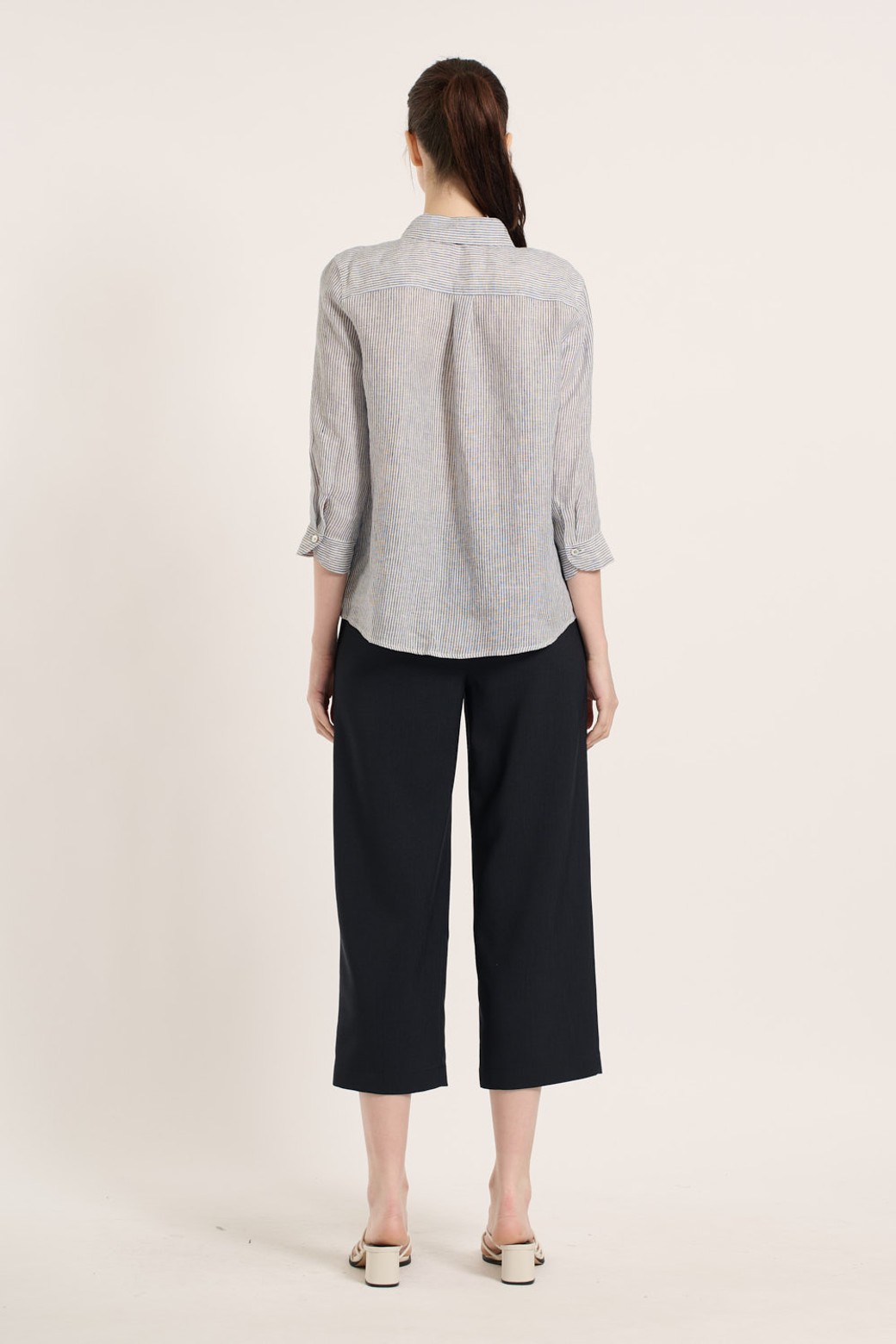 BCBG - 셔츠 - [25SM] 린넨 스트라이프 셔츠 - NAVY B5B3B47455