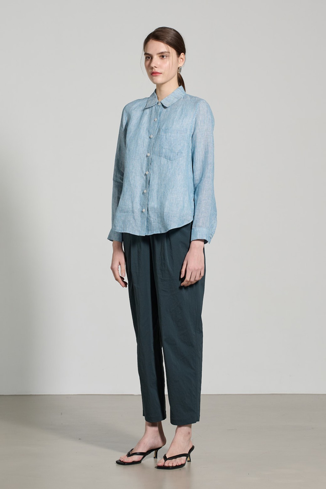 ALL&SUNDRY - 셔츠 - [25SU] 스트라이프 린넨 셔츠 - LIGHT BLUE A5M3B40451