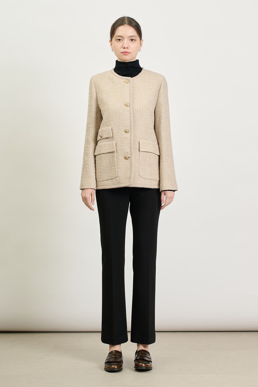 BCBG - 자켓 - [25SP] 플랫포켓 트위드 자켓 - LIGHT BEIGE B5S1J11071